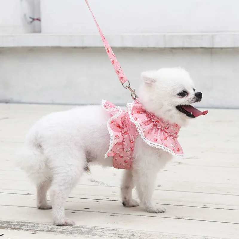Dog Strap Set Adjustable Lace Flower Printed Pet Strap Vest Cute Dog Clothes Dog Mesh Strap X250326