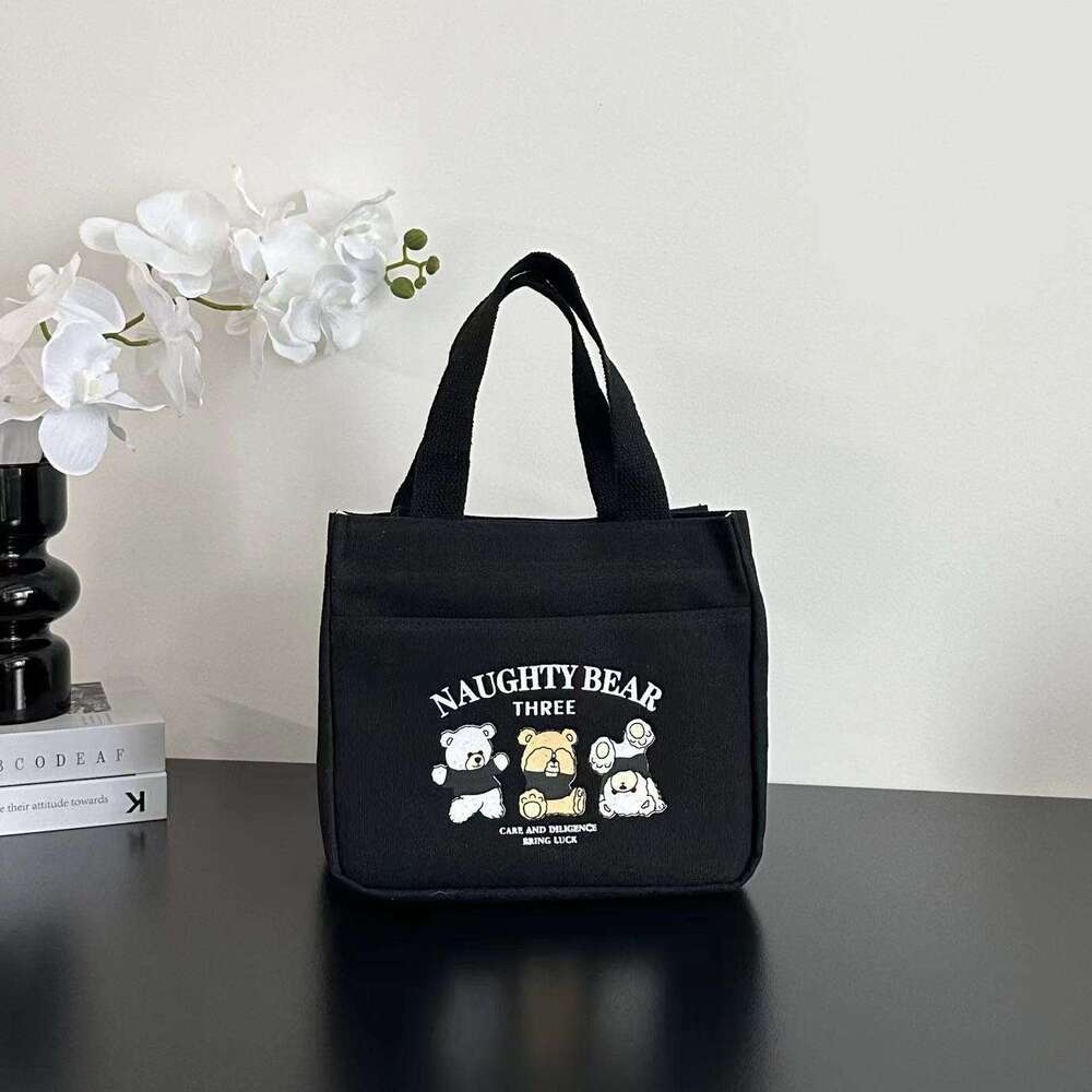 High aesthetic canvas handbag moms to go out, simple and compact, three-dimensional carrying commuting, thick for work, lunch box, rice bag