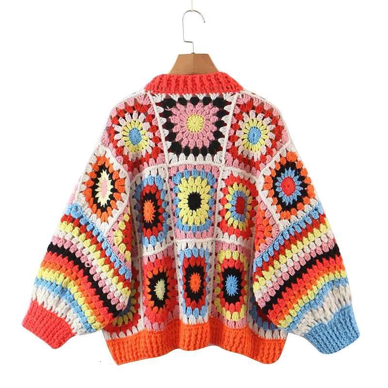 Autumn New Hollow Hook Wer Geometric Short Knit Cardigan Women Bohemian Style Thick E Sweater Buttonless