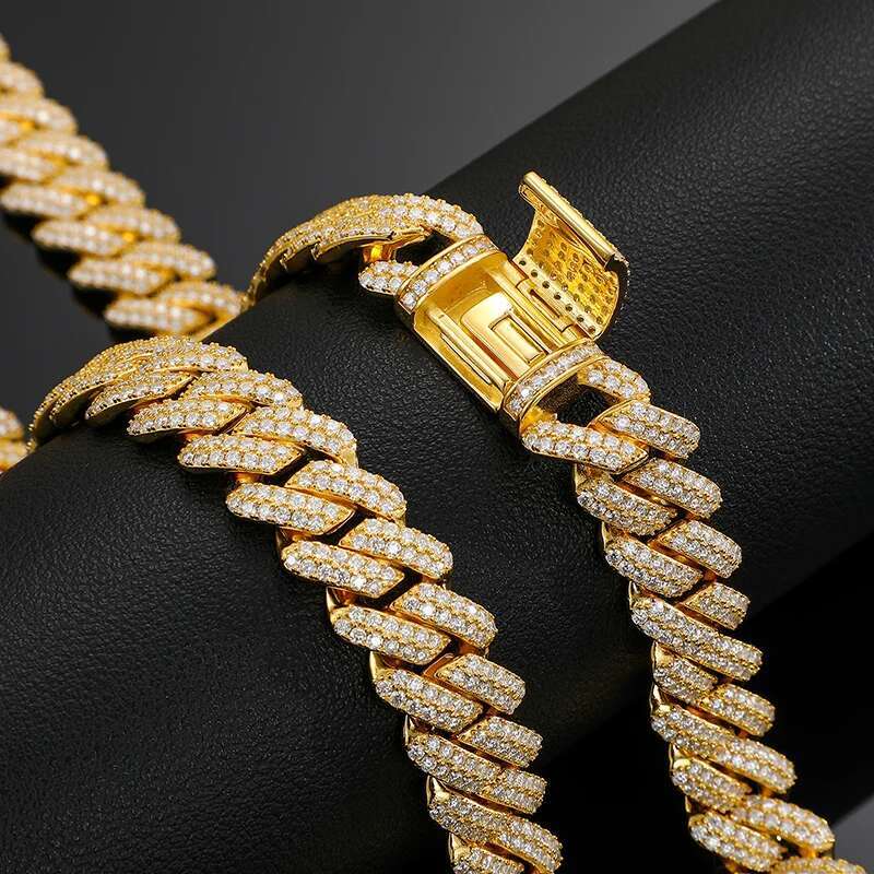 Fine Jewelry 14mm Cuban Link Chain Moissanite Bracelet For Men 925 Silver Hip Hop Jewelry