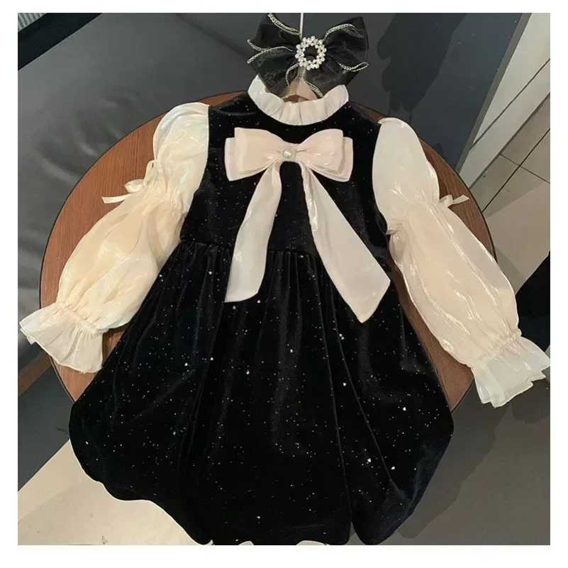 Long sleeved fashionable baby casual clothing girls princess velvet dress new childrens ceremony 1-10Ys Vestidos childrens clothing W250326
