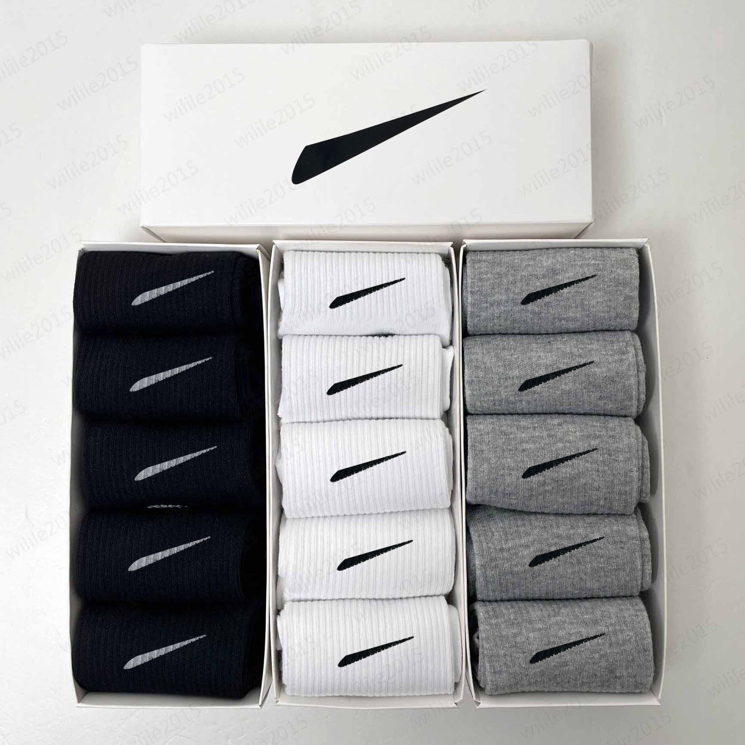 Wholesale brand sports low, medium high breathable cotton basketball football black, white and grey classic embroidered socks pairs