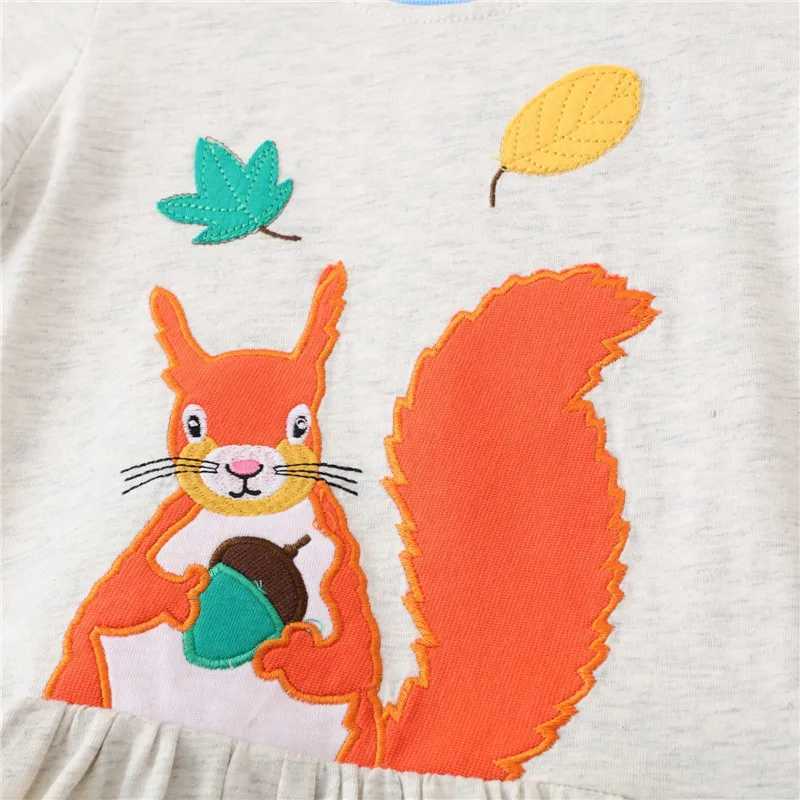 Jumping Meters New Arrival Squirrel Stickers Autumn Childrens Girls Dress Long Sleeve Princess Birthday Gift Hot Selling Top W250326