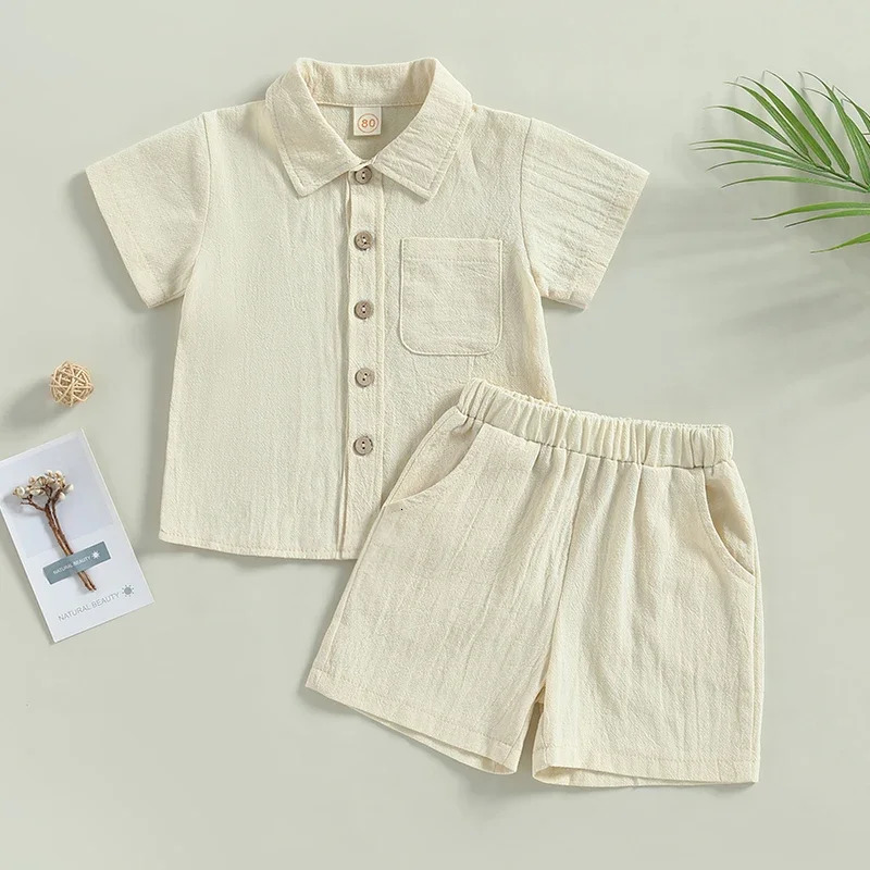 0-4Y Kids Boys Casual Shorts Set Baby Toddler Short Sleeve Buttons Up Shirts Short Pants Children Summer Clothing Homewear 250325