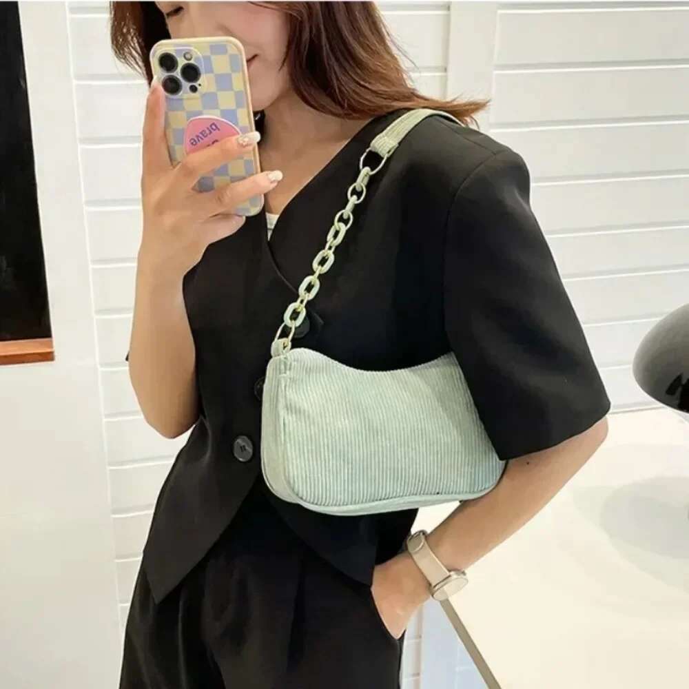 1PC Fashion Vintage Women's Handbags Corduroy Underarm Bag Casual Women Shoulder Bags Solid Color Zipper Female Handbag Clutch