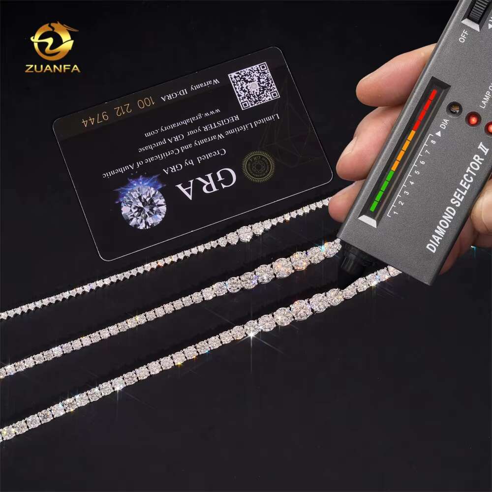 Women Jewelry 925 Silver Classic 2mm 3mm 4mm Necklace Gradual VVS Moissanite Tennis Chain