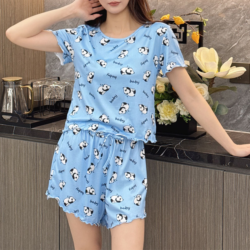 Home wear new spring/summer printed short sleeved shorts two-piece set casual women's sleepwear women