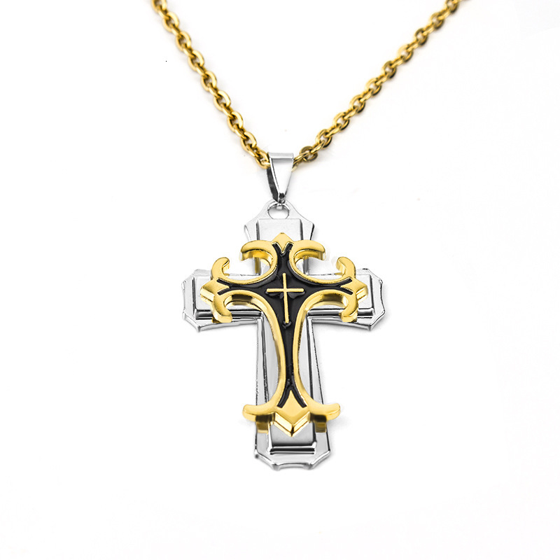 Rock Wolf Tide Trendy Jewelry Men's Cross Pendant Necklace Personalized Mixed Batch Bling Gemstone Rapper Necklaces Jewelry Wholesale Bijoux Coll