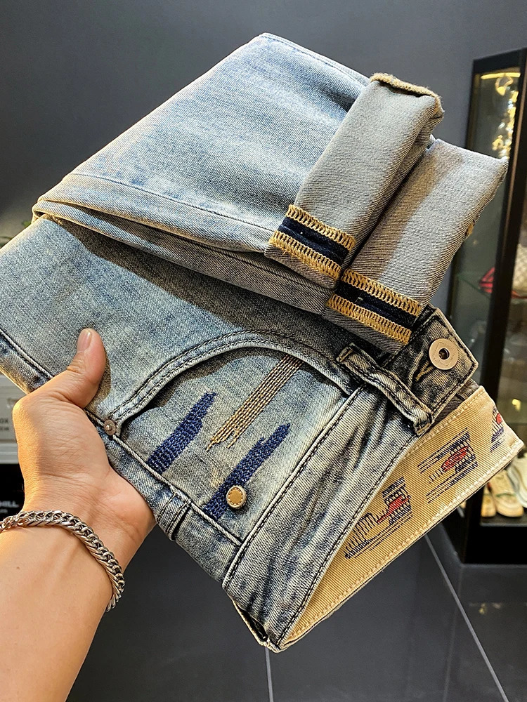 highend stretch Harun jeans suitable for mens fashion casual edition loose and comfortable basic slim fit small leg pants 250326
