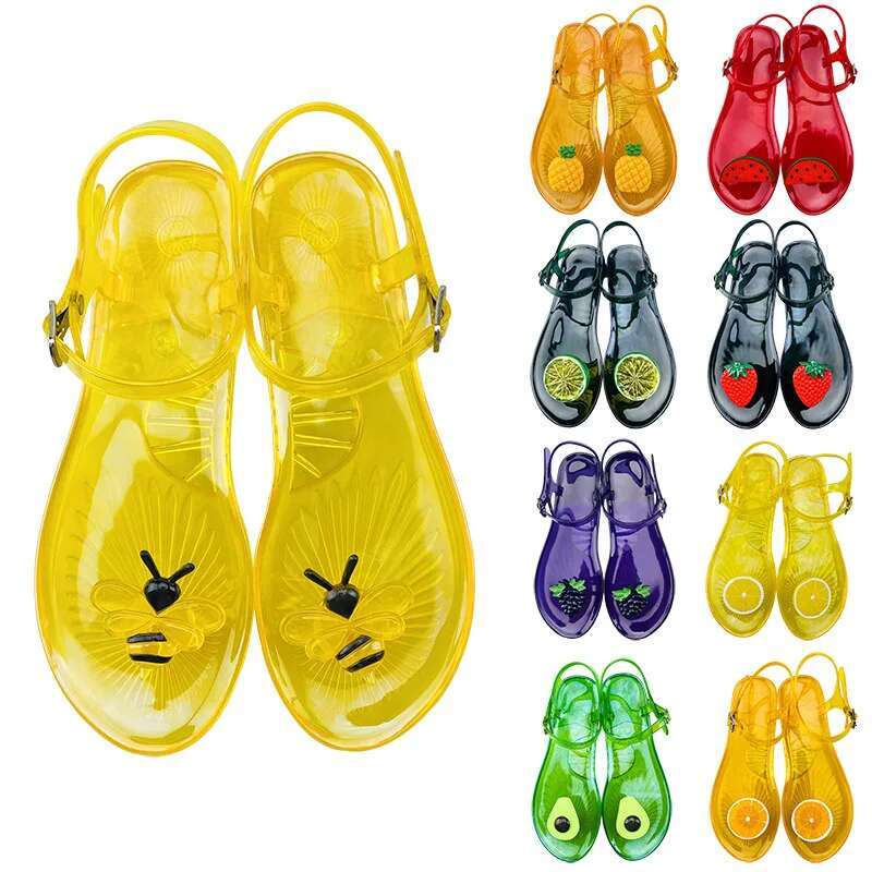2025 Summer New Women's Fruit Jelly Designer Fashion Sandals Flat Flip Sandals Outdoor Fashion Non slip Buckle with Beach Shoes Slippers