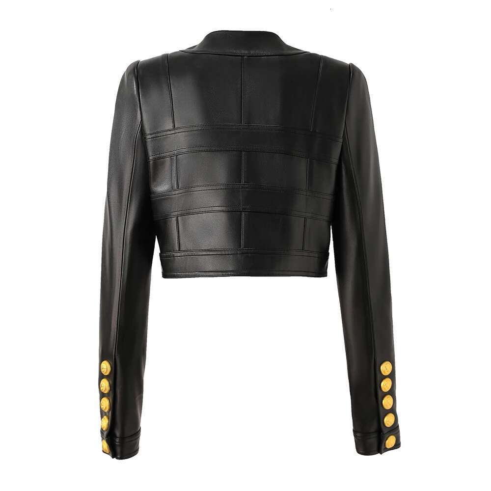 New Fall Spring Motorbike Style Handsome Women Short Plaid Open PU Leather Outdoor Fashion Jacket High Quality
