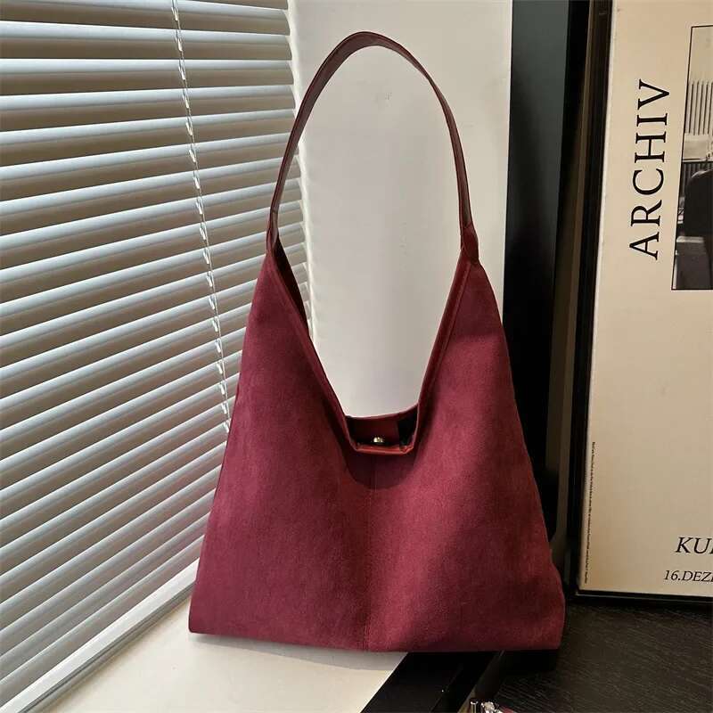 Vintage Faux Suede Tote Bags for Women Large Capacity Shoulder Ladies Underarm Bag Casual Simple Commuter Female Handbags