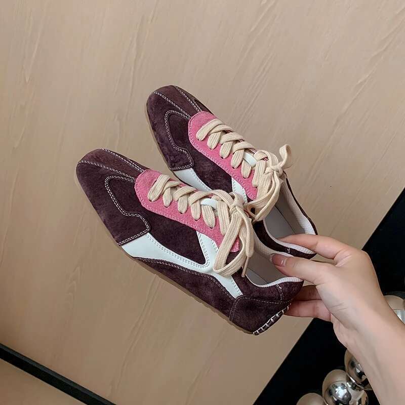 Women's Sports Lace-Up Girls Cozy Mixed Color Spring Autumn Flats Fashion Women Sneakers Cowsuede Casual Shoes