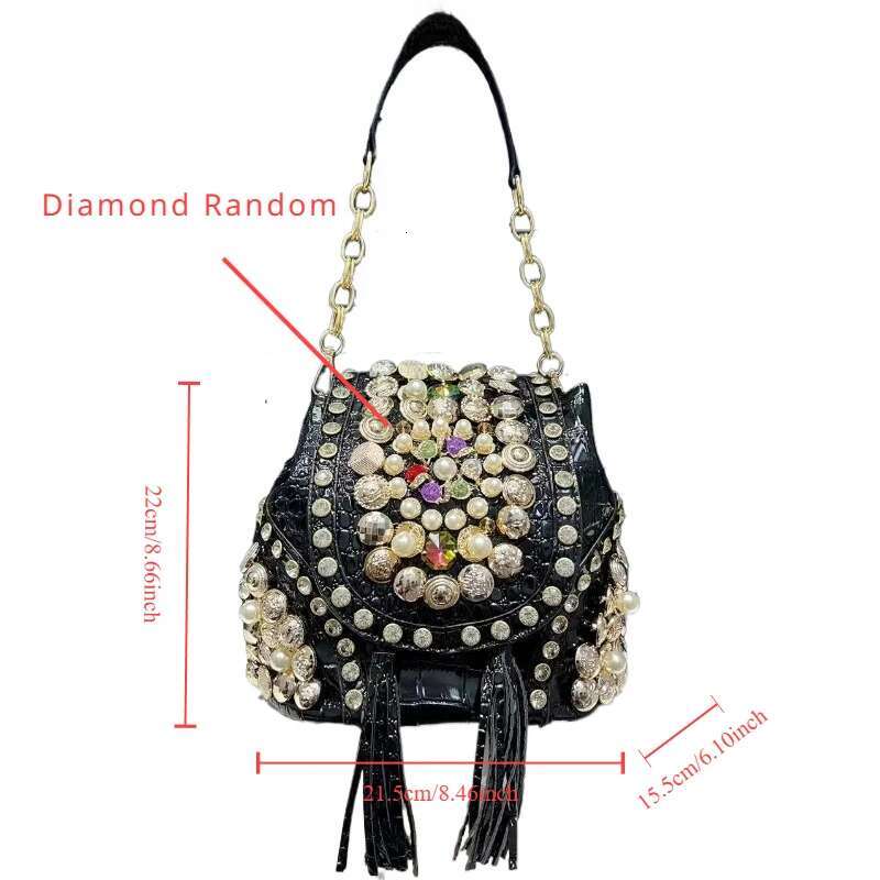 Women's Fashion Dia Handbag Elegant Evening Beaded Light Backpack Crossbody Bag