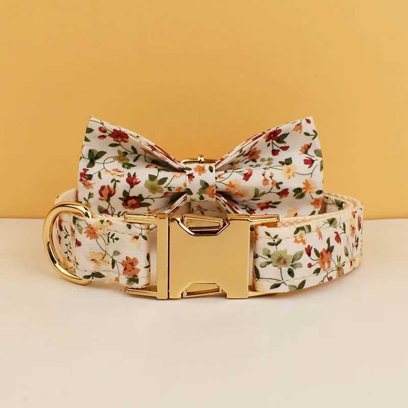 Personalized dog collar harness belt set customized dog collar luxury flower soft cotton dog collar X250326