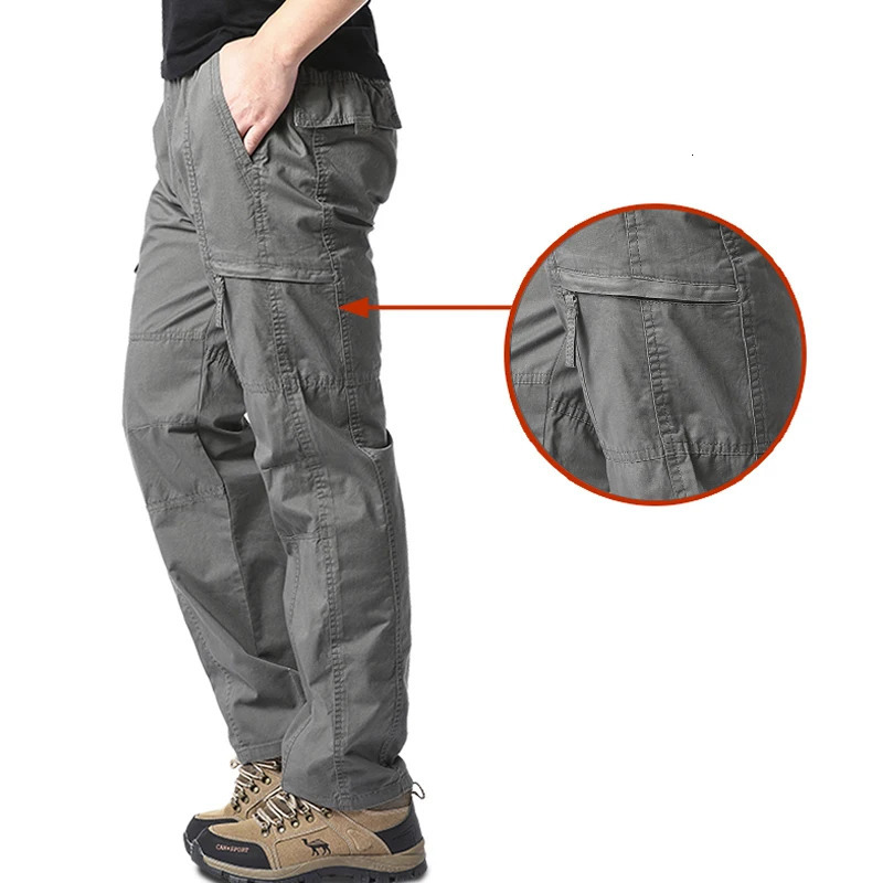 High quality mens cotton cargo pants casual multi pocket tactical spring and autumn outdoor camping hiking work 250326