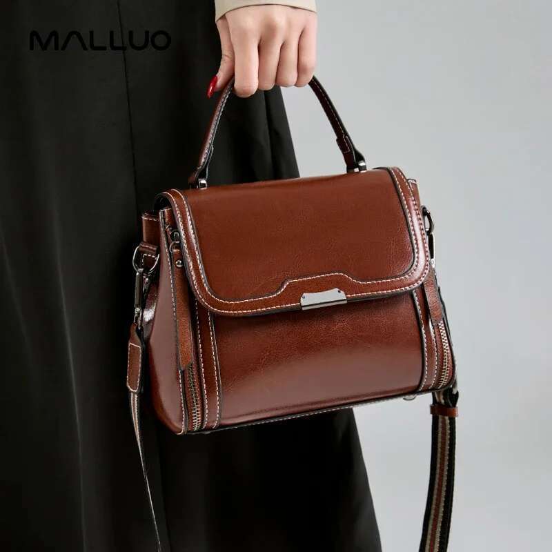 Designer Oil Wax Cowhide Leather Women's Handbag Crossbody Bag Lady Commuter Handbill Shoulder Messenger Bags For Female
