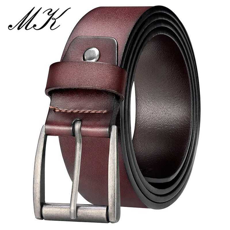 Maikun mens real leather belt mens jeans Trouser mens casual retro alloy buckle two-layer leather belt W250326