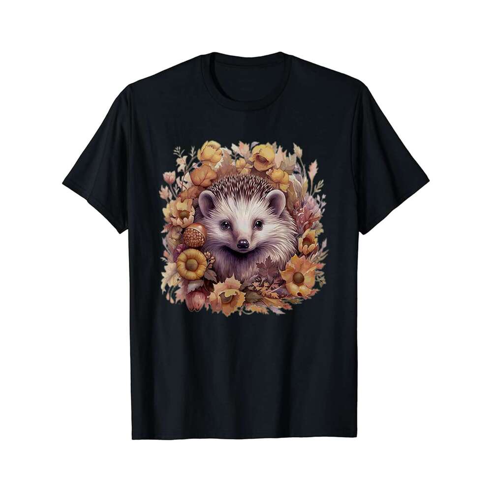 Designer T shirt The Hedgehog Beautiful With Flowers Classic Animal Lover - 220g Tshits