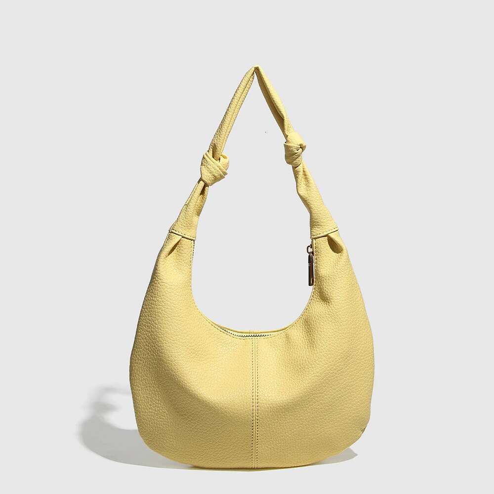 Metallic Rivet Shoulder Half Moon Yellow Bags For Women Handbag Soft PU Leather Cloud Bag Croissant Shopper Purses NEW