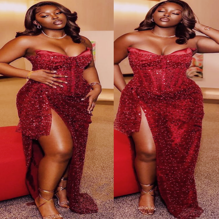 Dark Red Prom Dresses 2025 Sweetheart High Split Sequined Evening Formal Party Second Birthday Engagement Gowns Plus Size Dress For Special Occasions