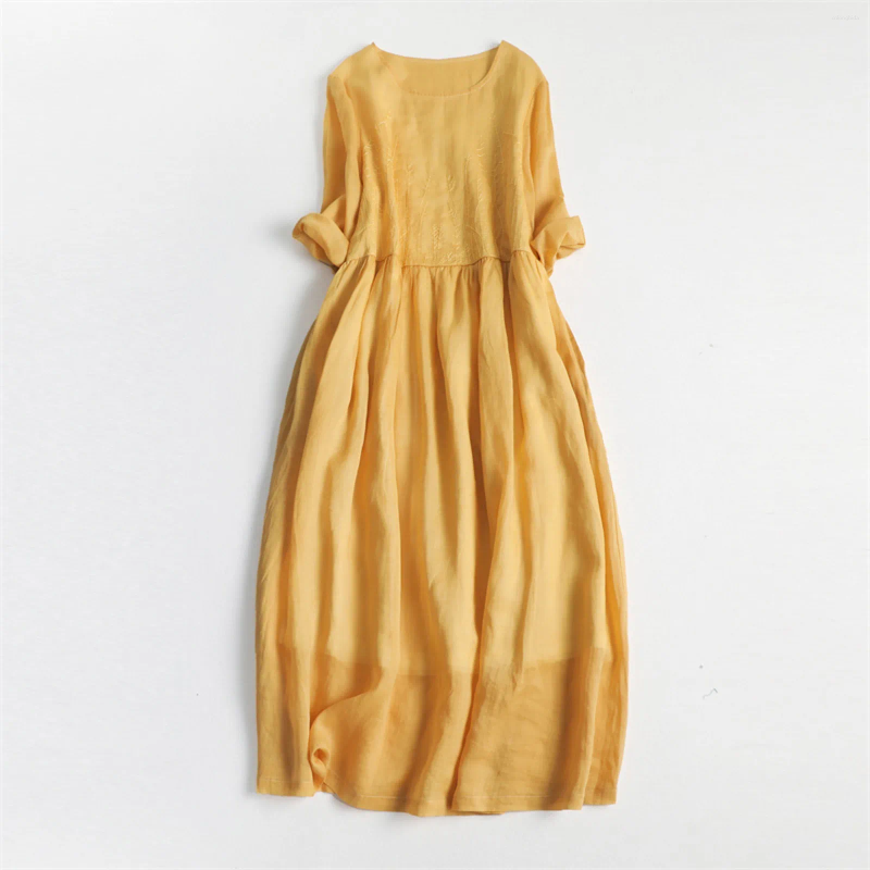 Casual Dresses Yellow Summer Loose Shirt Dress for Women Elegant Versatile Midi Solid Color Tunic Boho Holiday Vestido Mujer