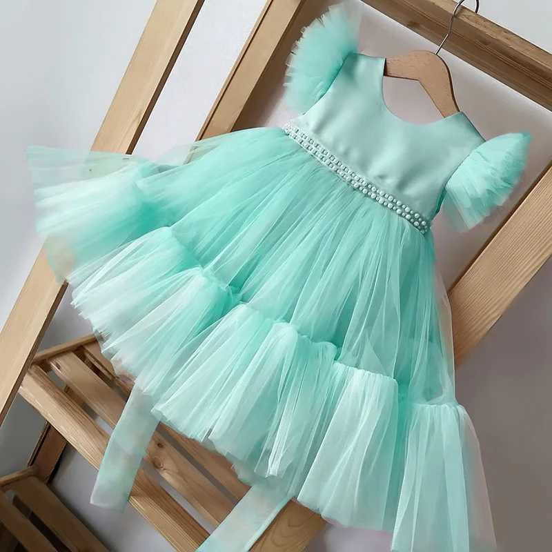 Pink childrens girl wedding dress baby dress Pageant girl Par princess birthday dress childrens clothing bow lace dress elegant vest W250326
