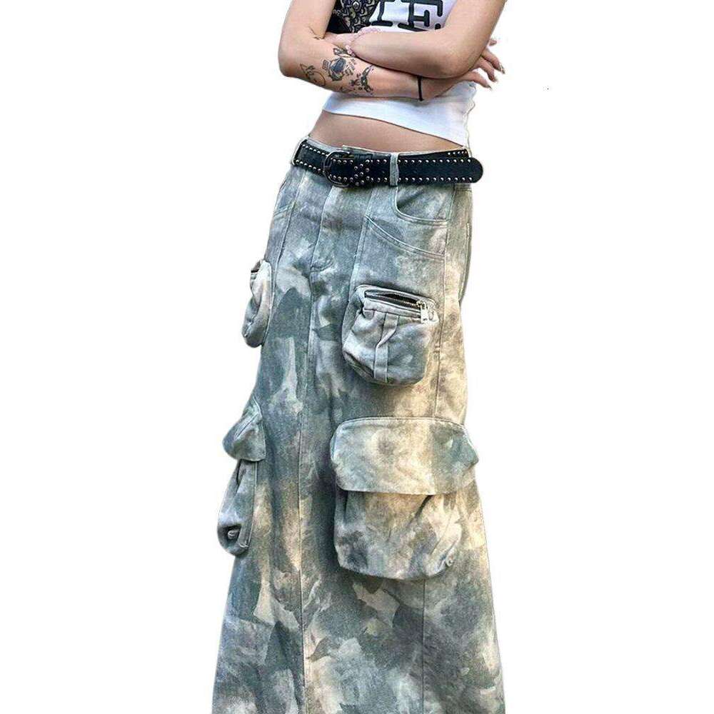 American Plus Size Multi Pocket Camouflage Workwear For Children's Autumn And Winter New Y2k Millennium Style Spicy Girl Slimming Denim Skirt