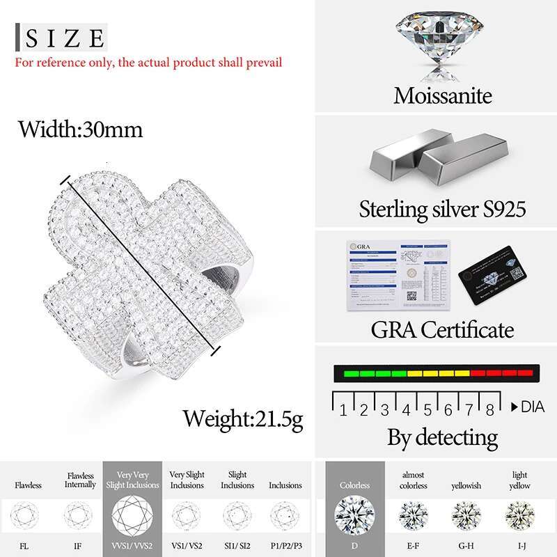 TUHE Unisex Hip Hop 925 Silver Cross Ring Moissanite Stone Iced Out Rings For Men Hip Hop Gifts