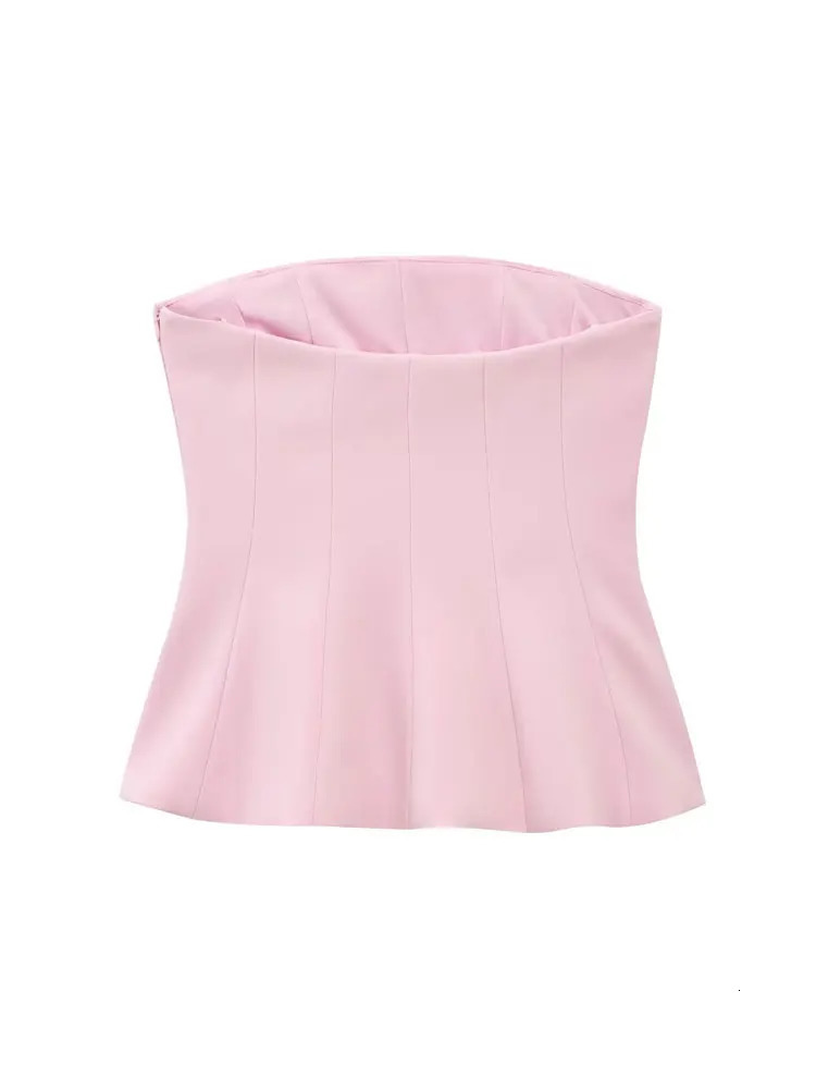 TRZA Women Sexy Fashion Strapless Peplum Bustier Tops Straight Neck Side Zipper Female Camis Mujer 250325