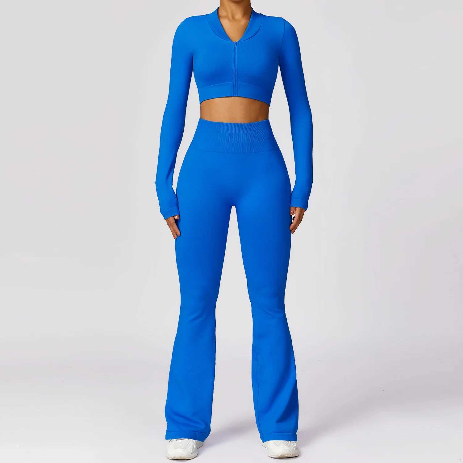 2PCS seamless yoga set gym clothing sports jacket yoga set womens fitness set track and field suit zipper long sleeved exercise leg W250326