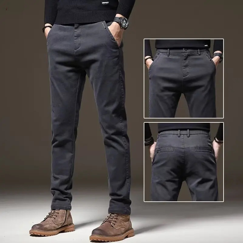Autumn and Winter Mens Elastic Straight Leg Thick Pants Basic Street Clothing N Casual Daily High Waist 250326