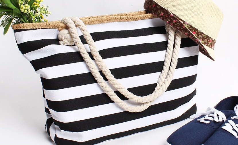 Canvas handbag 2024 striped forest women's shopping eco-friendly beach bag