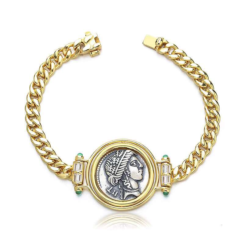 Pure sier gold-plated ancient Roman coin bracelet for women's jewelry
