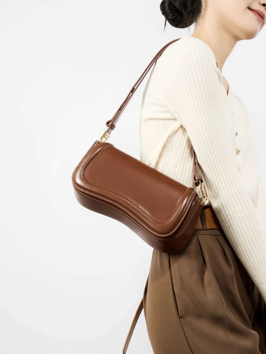 2025 NEW Cow Leather Women Underarm Shoulder Design Street Female Handbag Wine Red Fashion Baguette Bag Gift For Lady