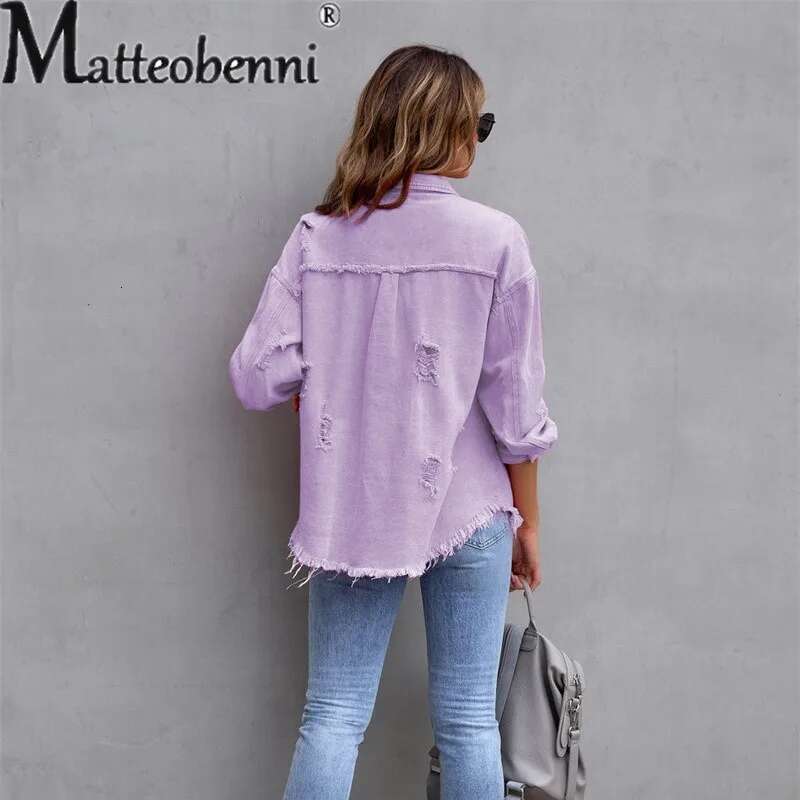 Sweet Color Splicing Pocket Denim Jacket Female Fashion Streetwear Lapel Long Sleeves Single-Breasted Cardigan Loose Women Coat