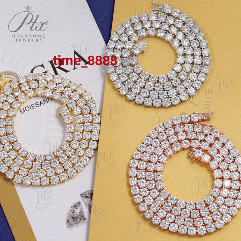 2-6.5mm Moissanite Tennis Chain Hippop Full Size Sale Necklace For Women Sterling Silver Gold Mans Moissanite Bracelet Fashion