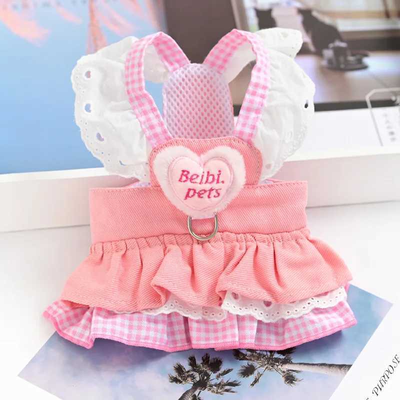 Pink Princess Lace Puppy Strap Summer Dress Puppy Heart Dress Pet Dog Chest Strap Outdoor Walking Yorkshire Clothing X250326