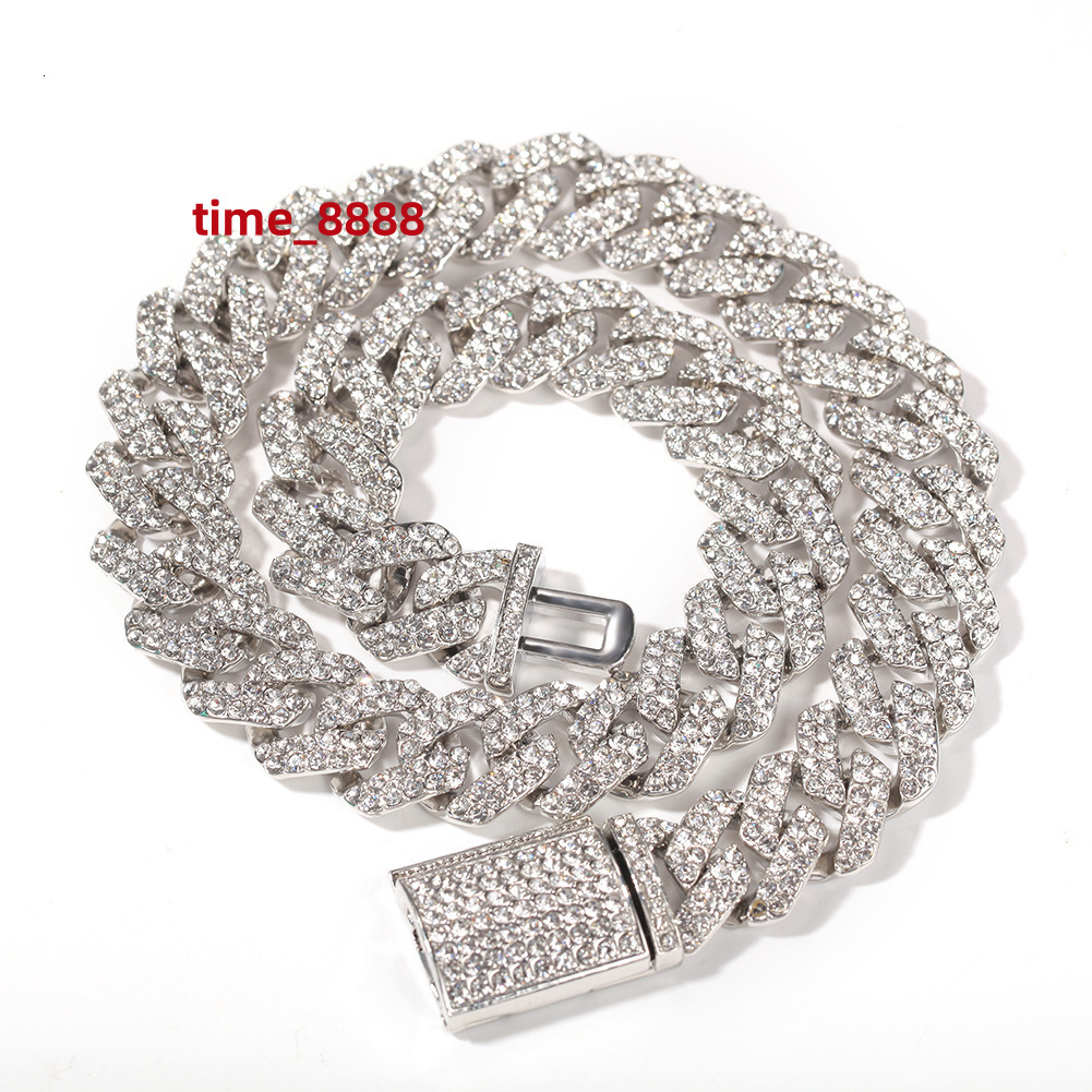 Trendy Electroplating 18mm Cuban Chain Men Rock Punk Full Diamond Hiphop Fashion Cuban Link Chain