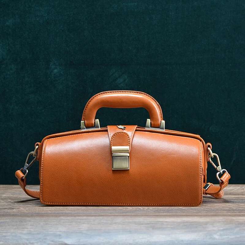 Women's Genuine Leather Handbag New High Quality Cowhide Designer Crossbody Bags Exquisite Vintage Handmade Doctor Bag