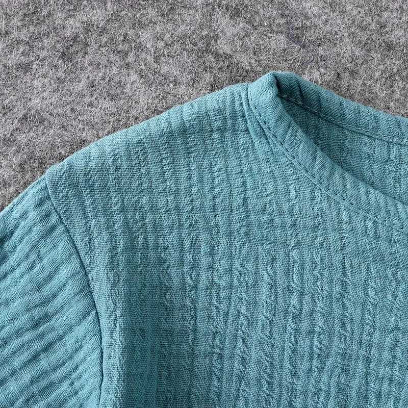 Cotton and linen childrens clothing girls clothing summer boys clothing set solid color short sleeved top childrens clothing for 2-7 years W250326