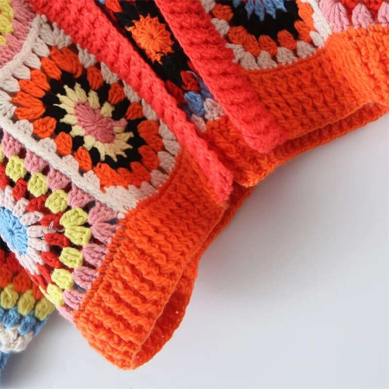 Autumn New Hollow Hook Wer Geometric Short Knit Cardigan Women Bohemian Style Thick E Sweater Buttonless