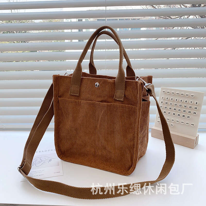 Autumn winter corduroy multi pocket bento lunch box bag, simple versatile, hand-held and crossbody tote bag