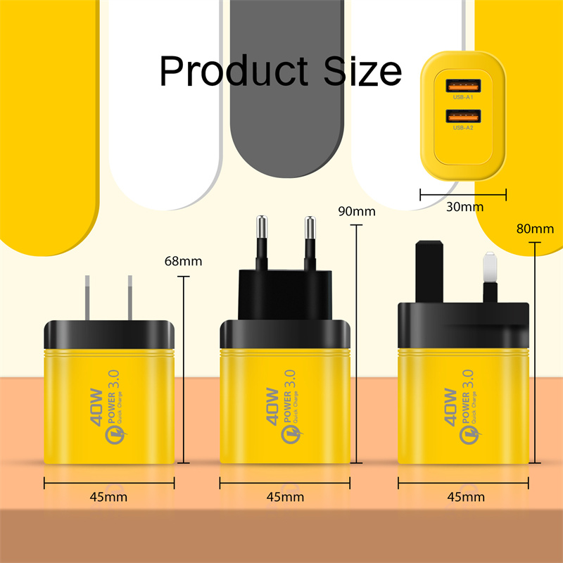 40W EU US Plug Fast USB Charger Wall Phone Charger Adapter for iPhone Samsung Xiaomi Redmi Dual Port 2A Output Travel Charger
