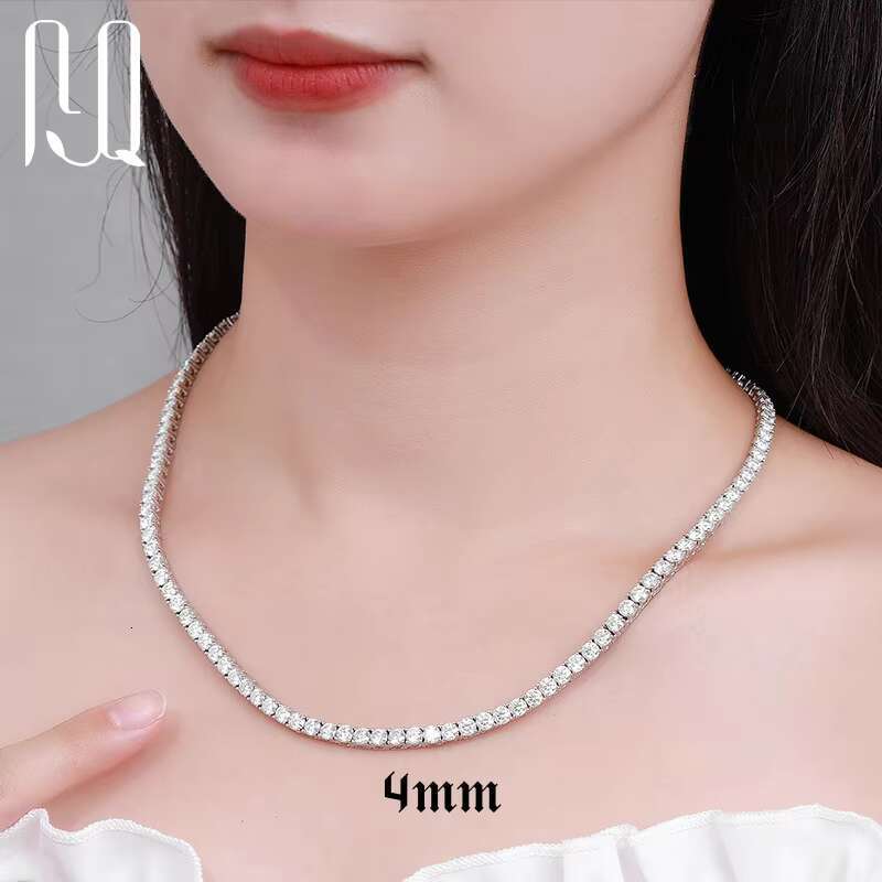 PYQ 2.5mm 3mm 4mm Vvs Moissanite Tennis Necklace Chain S925 Silver Moissanite Necklace for Women 18K White Gold Plated Jewelry