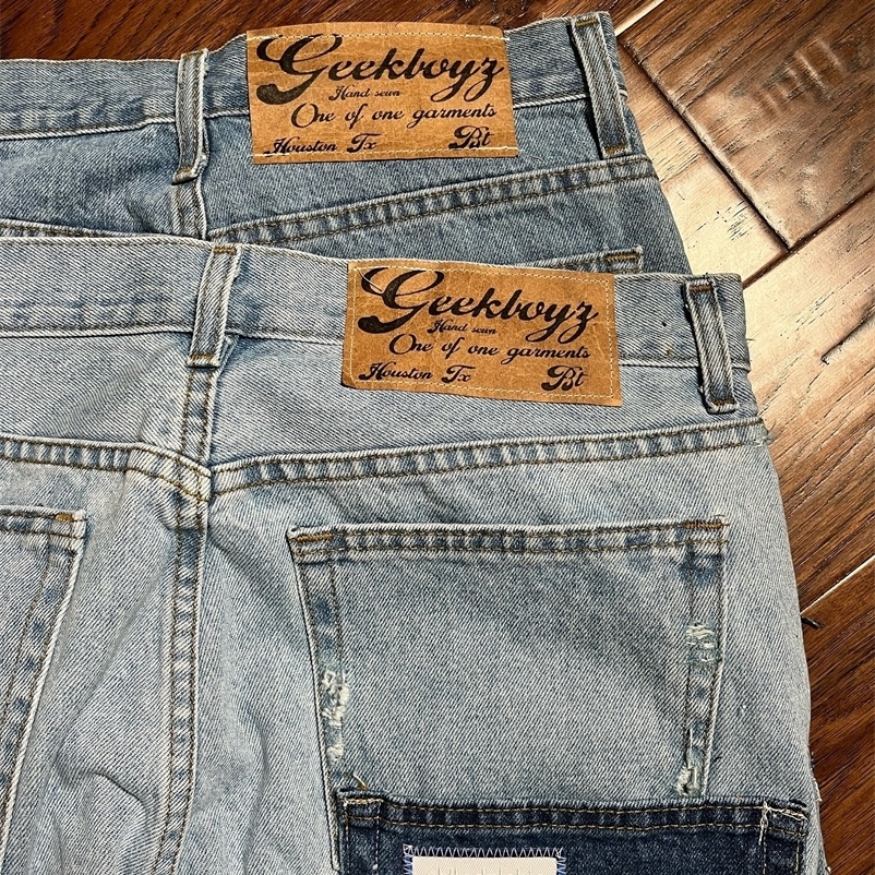 Men Women Hip Hop Cartoon Pattern Patchwork Shorts Retro Blue Baggy Gym Short Y2K Street Basketball Jorts Jeans 250325
