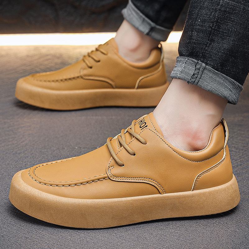2025S New Trend Designer Spring New Versatile Trendy Men S Leather Thick Bottom Casual Work Waterproof And Anti Slip Board Shoes