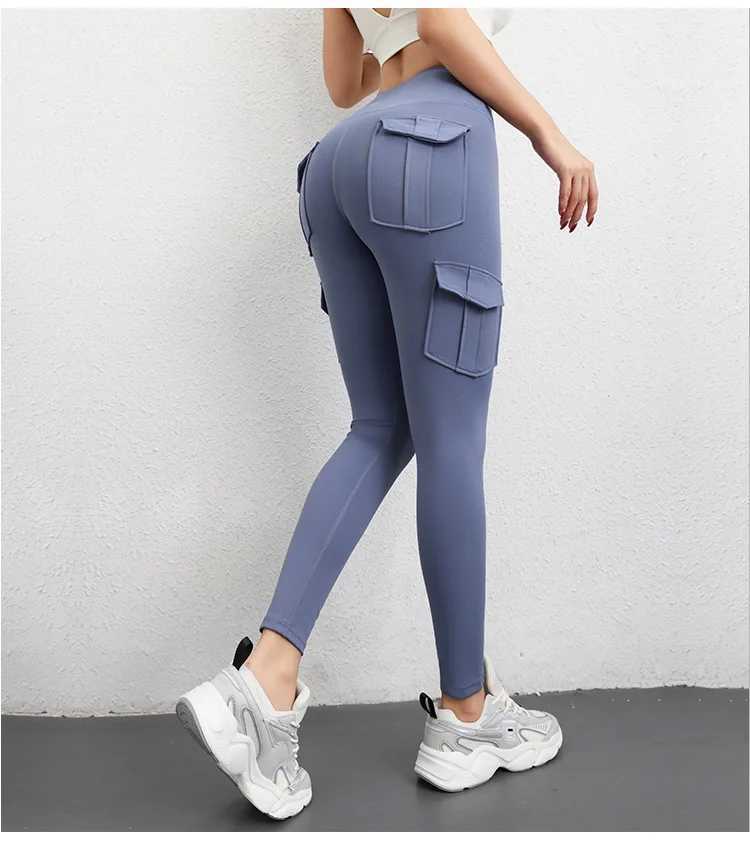 Multi pocket high waisted solid color yoga pants for exercise and yoga legs W250326