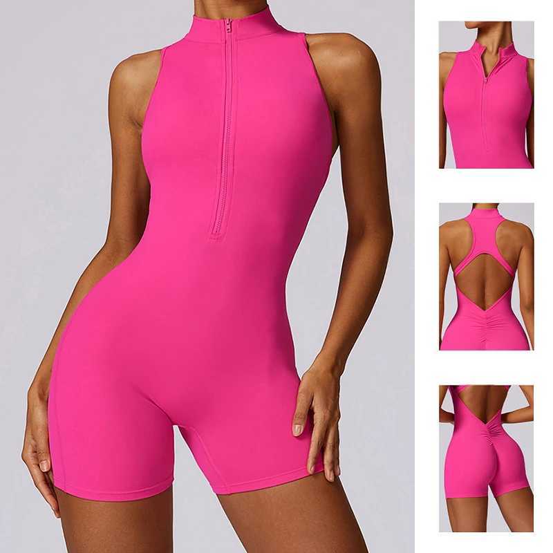 New V-back patchwork sports jumpsuit for women gym jumpsuit sleeveless sportswear womens zipper one-piece yoga suit W250326