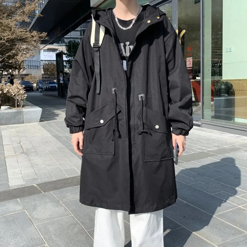 Spring and autumn solid color hooded long sleeved fashionable windproof mens high street casual loose button cardigan 250324